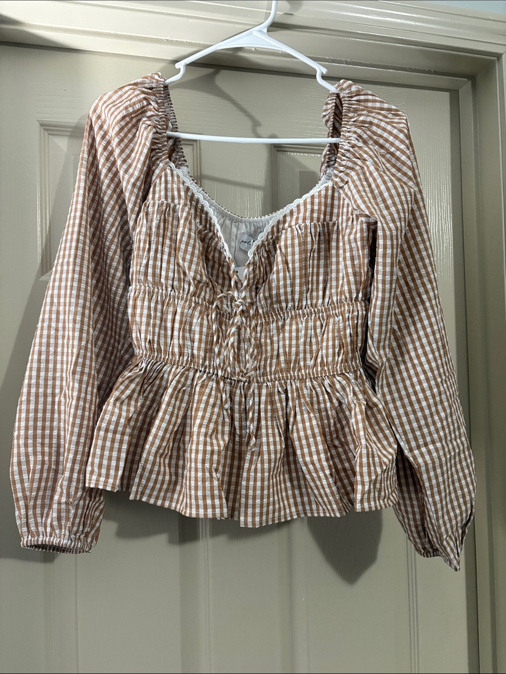 Petal & Pup Brown and White Gingham Peplum Blouse